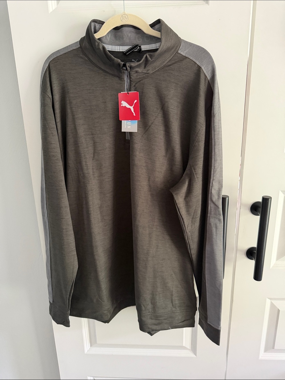 PUMA Men’s Olive Green & Gray Quarter-Zip Pullover